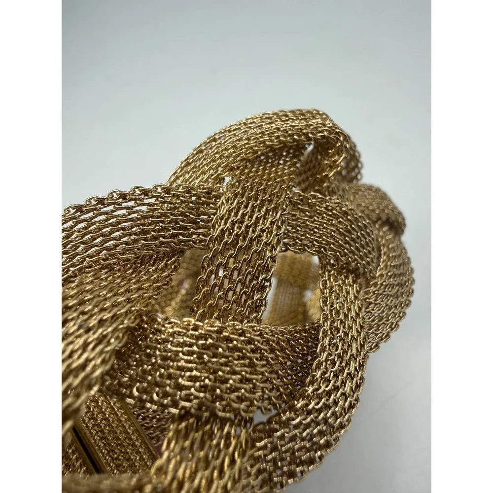 Vintage Gold Tone Braided Mesh Statement Cuff Bracelet Magnetic Clasp 7.5 Inch